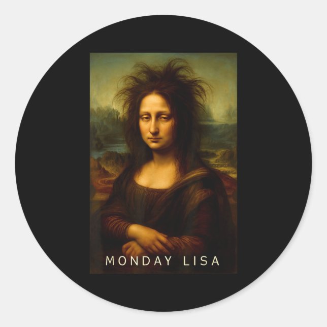 Adesivo Redondo Monday Lisa Disheveled Clic Art Parody Week Start  (Frente)