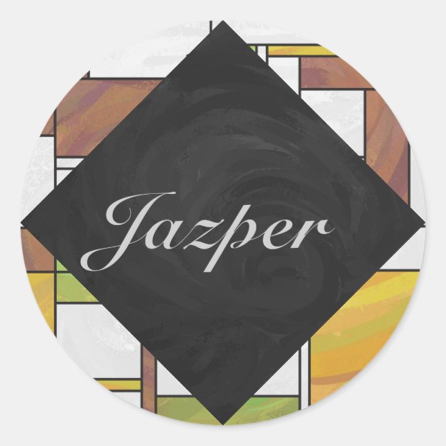 Adesivo Redondo Mondrian Brown Yellow Impressão (Frente)