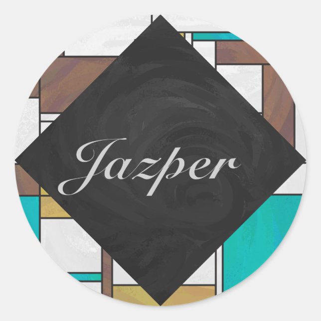 Adesivo Redondo Mondrian Brown Yellow Teal Impressão (Frente)