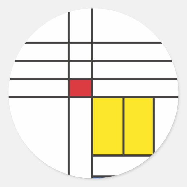 Adesivo Redondo Mondrian II Design de Arte Moderna Minimalista De  (Frente)