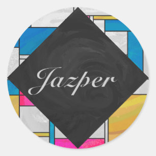 Adesivo Redondo Mondrian Yellow Blue Impressão