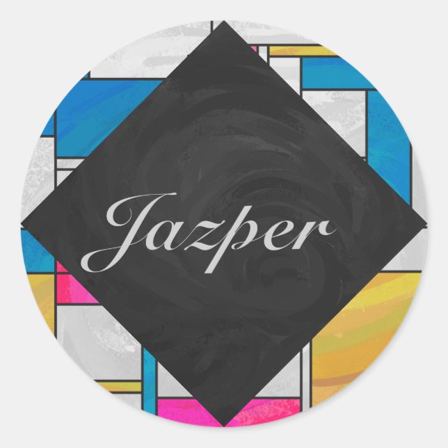 Adesivo Redondo Mondrian Yellow Blue Impressão (Frente)