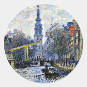 Adesivo Redondo Monet - Canal em Amsterdã,