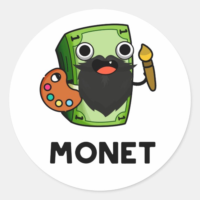 Adesivo Redondo Monet Cute Artist Money Pun (Frente)