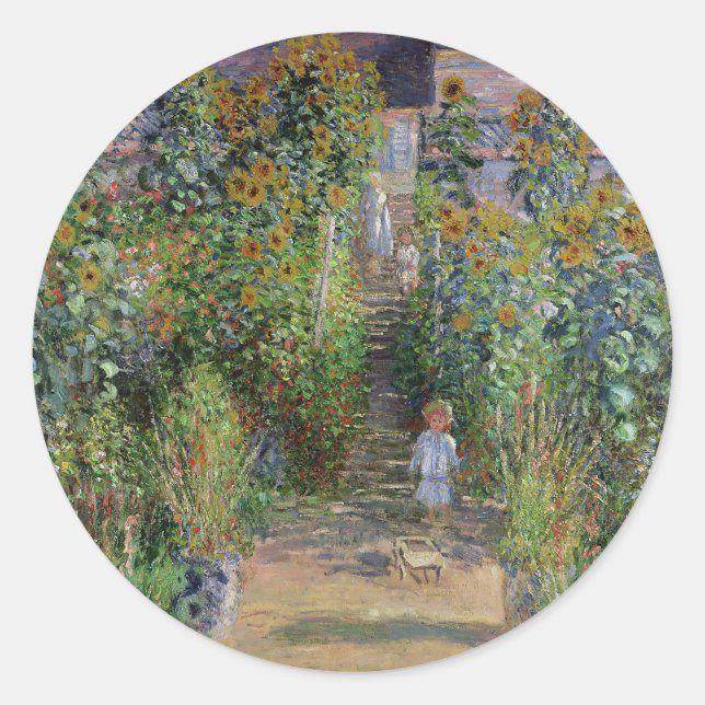 Adesivo Redondo Monet Garden Vetheuil Impressionim Pintura (Frente)