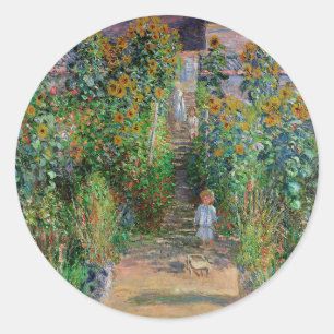 Adesivo Redondo Monet Garden Vetheuil Impressionim Pintura