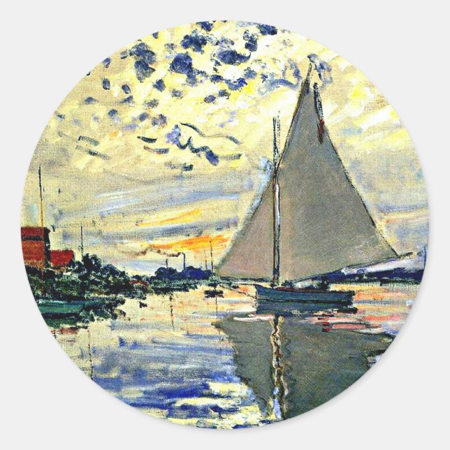 Adesivo Redondo Monet - Navio de vela na le Petit Gennevilliers (Frente)