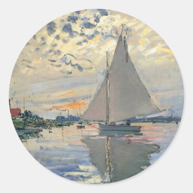 Adesivo Redondo Monet Sailboat French Impressionism Classic Art (Frente)