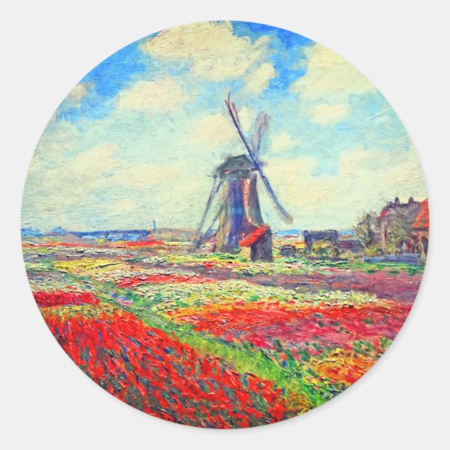 Adesivo Redondo Monet Tulips Windmill (Frente)