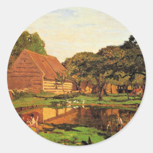 Adesivo Redondo Monet - Um Pátio Rural na Normandia,