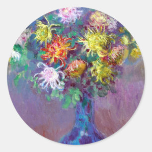 Adesivo Redondo Monet Vaso de Chrysanthemes Flor