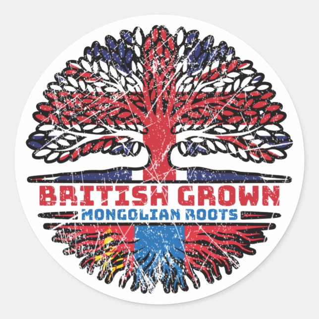 Adesivo Redondo Mongólia Mongólia British Tree Roots Flag (Frente)