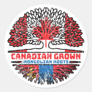 Adesivo Redondo Mongólia Mongólia Canadá, Bandeira das Raízes das 