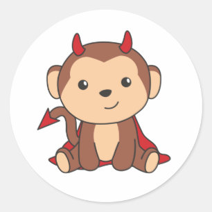 Adesivo Redondo Monkey Halloween Cute Devil Kids Witume Costume C