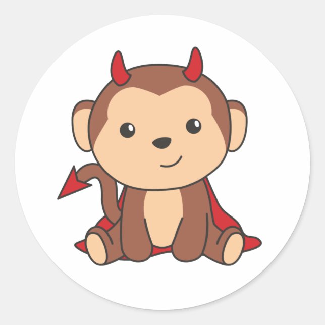Adesivo Redondo Monkey Halloween Cute Devil Kids Witume Costume C (Frente)