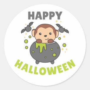 Adesivo Redondo Monkey Happy Halloween Cauldron Bat Classon