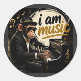 Adesivo Redondo Monkey Playing Piano Music Poster – I Am Music
