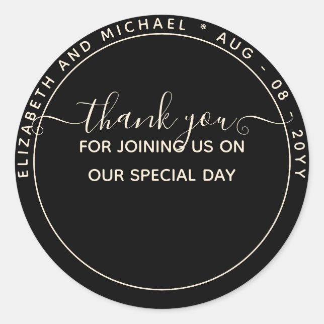 Adesivo Redondo Monocromo Obrigado A Favorecer Rótulos (Frente)