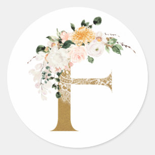 Adesivo Redondo MONOGRAM F de casamento de primavera de verão