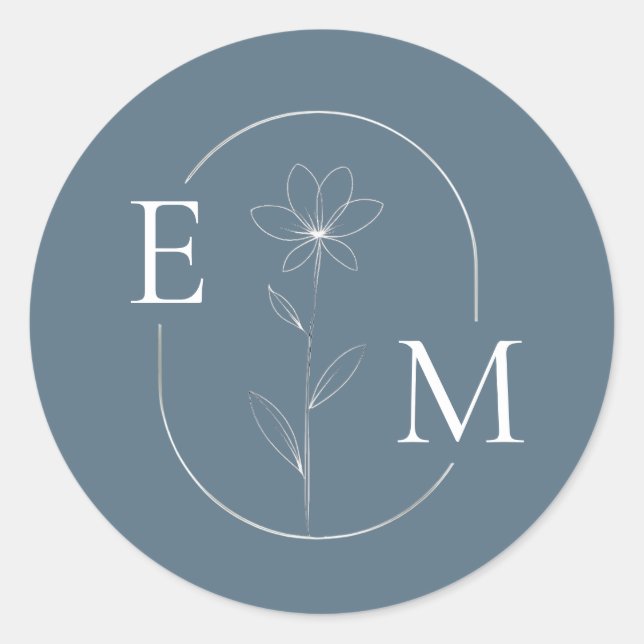 Adesivo Redondo Monogram Floral Minimalistic Wedding Sticker (Frente)