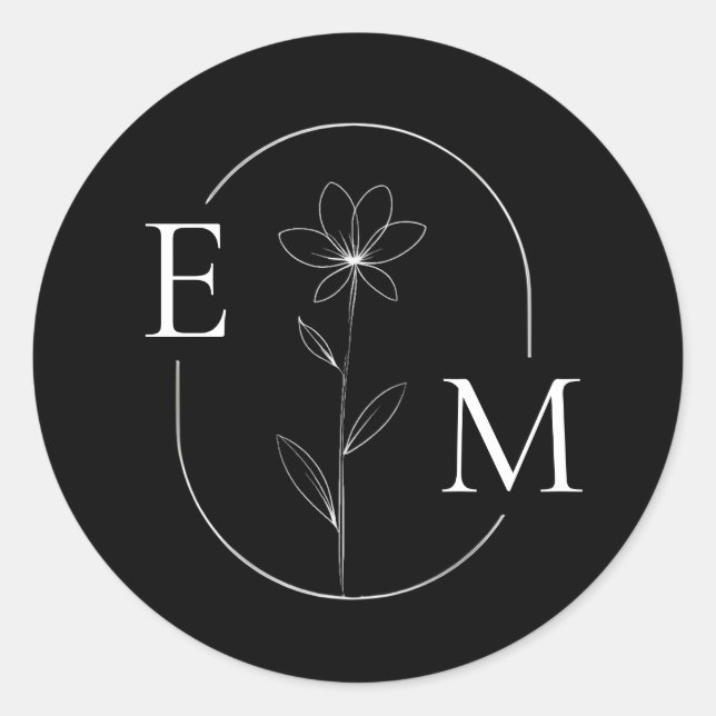 Adesivo Redondo Monogram Floral Minimalistic Wedding Sticker (Frente)