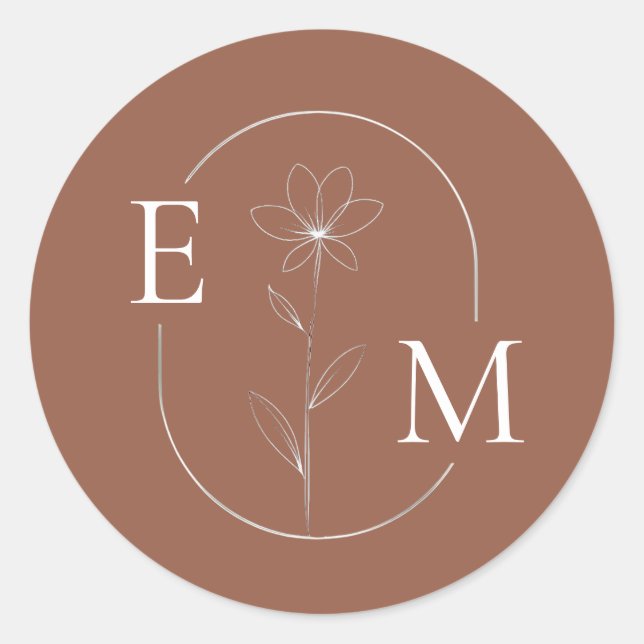 Adesivo Redondo Monogram Floral Minimalistic Wedding Sticker (Frente)