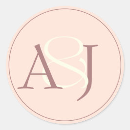 Adesivo Redondo Monogram Minimalist Peachy Pink & Mauve Wedding