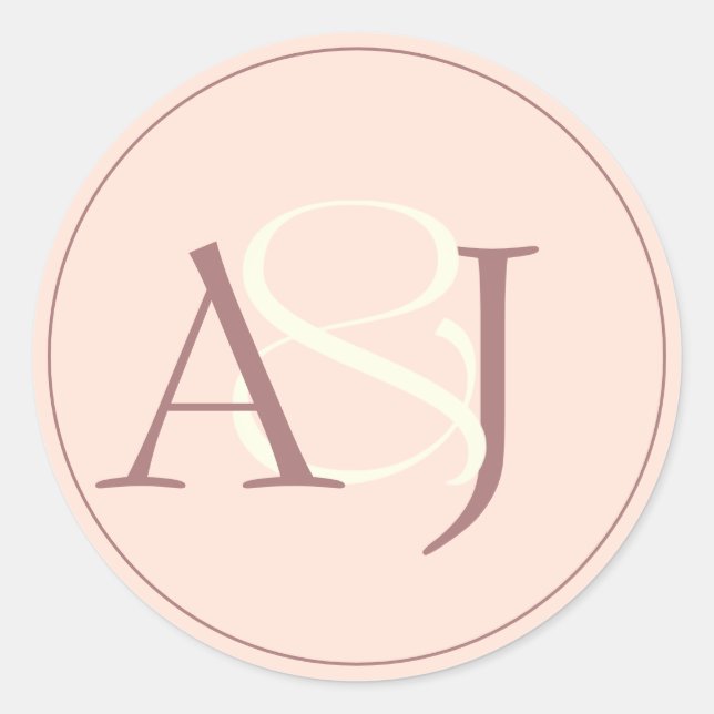 Adesivo Redondo Monogram Minimalist Peachy Pink & Mauve Wedding (Frente)