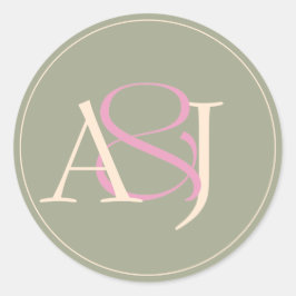 Adesivo Redondo Monogram Minimalist Sage Green & Rose Pink Wedding