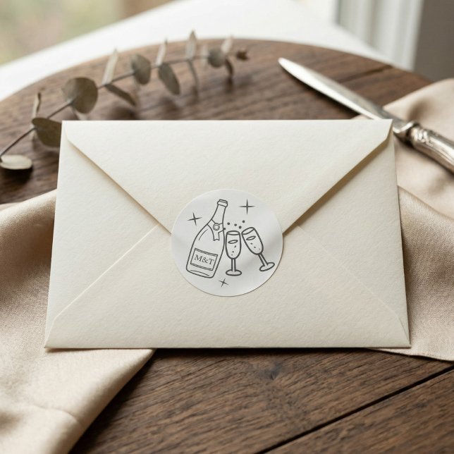 Adesivo Redondo Monogram Wedding Whimsical Doodles Grey and White (Wedding Whimsical Doodles Grey and White Classic Round Sticker by Ricaso. A fun modern monogram)