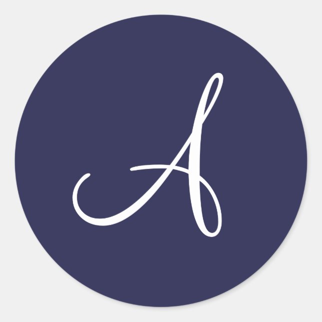 Adesivo Redondo Monograma A em branco em azul Marinho, (Frente)