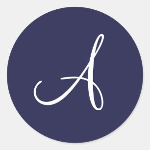 Adesivo Redondo Monograma A em branco em azul Marinho,