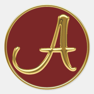 Adesivo Redondo Monograma A em ouro 3D