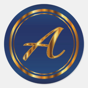 Adesivo Redondo Monograma A-Z - Metálico Dourado em azul Marinho