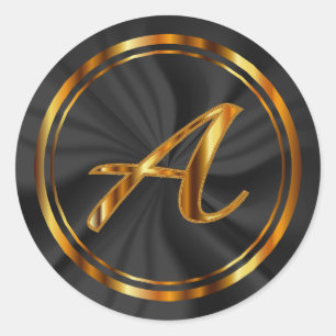 Adesivo Redondo Monograma A-Z - Metálico Dourado em Black Satin