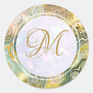 Adesivo Redondo Monograma Abstrato inicial mármore Dourado Elegant