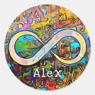 Adesivo Redondo Monograma   Adicionar nome   Símbolo Infinito