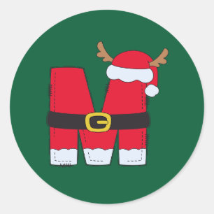 Adesivo Redondo Monograma alfabeto M Santa Hat Natal