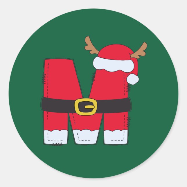 Adesivo Redondo Monograma alfabeto M Santa Hat Natal (Frente)