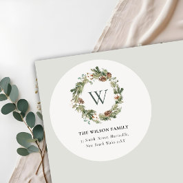 Adesivo Redondo Monograma Algodão Pine Cone Christmas Wreath Ender