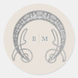 Adesivo Redondo Monograma Art Nouveau Mucha Inicial Letras Envio