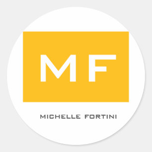 Adesivo Redondo Monograma Atrativo Amarelo Branco Seu Nome