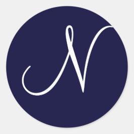 Adesivo Redondo Monograma Azul e Branco marinho "N" Inicial