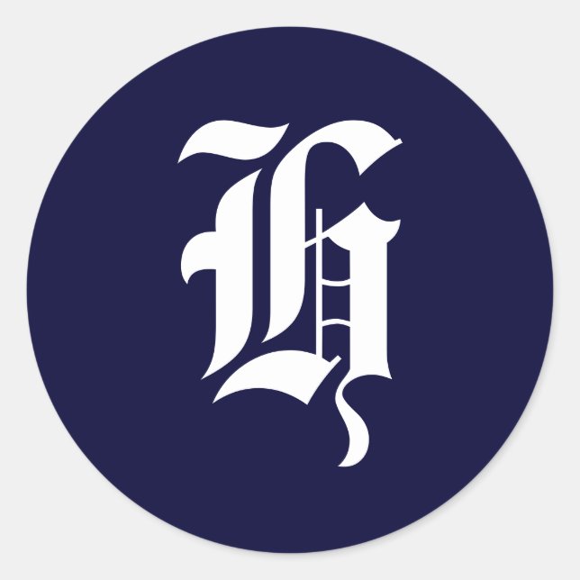 Adesivo Redondo Monograma Azul e Branco marinho Selos Iniciais "H" (Frente)