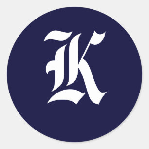 Adesivo Redondo Monograma Azul e Branco marinho Selos Iniciais "K"