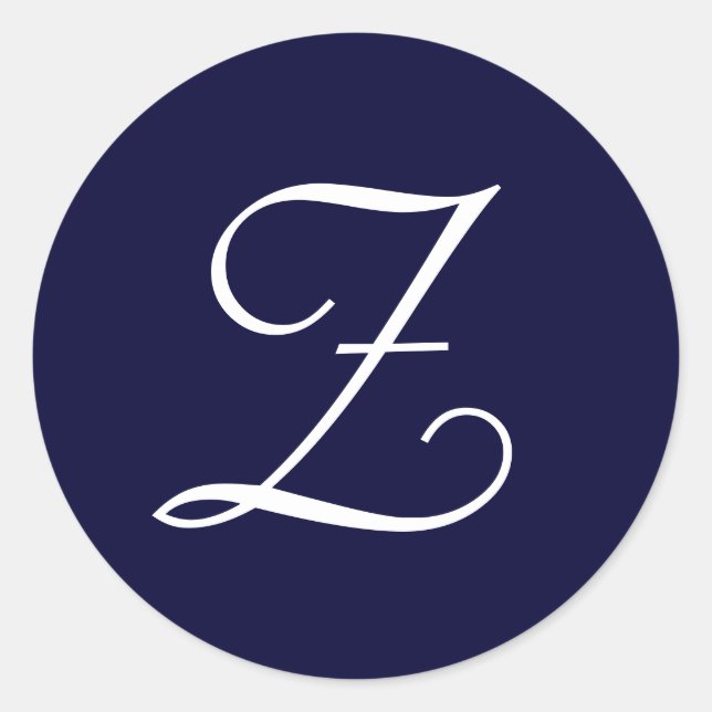 Adesivo Redondo Monograma Azul e Branco Monograma Selos Iniciais " (Frente)