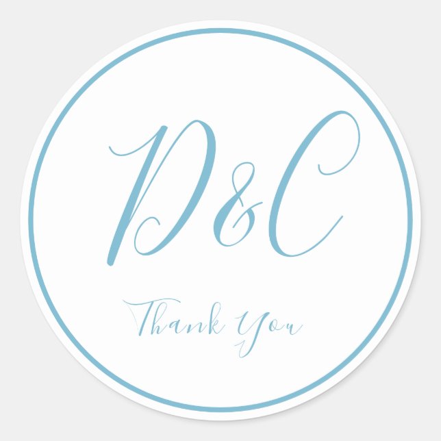 Adesivo Redondo Monograma Azul Elegante e Simples - Obrigado C (Frente)