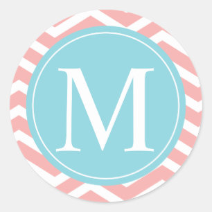 Adesivo Redondo Monograma Azul Peach Chevron