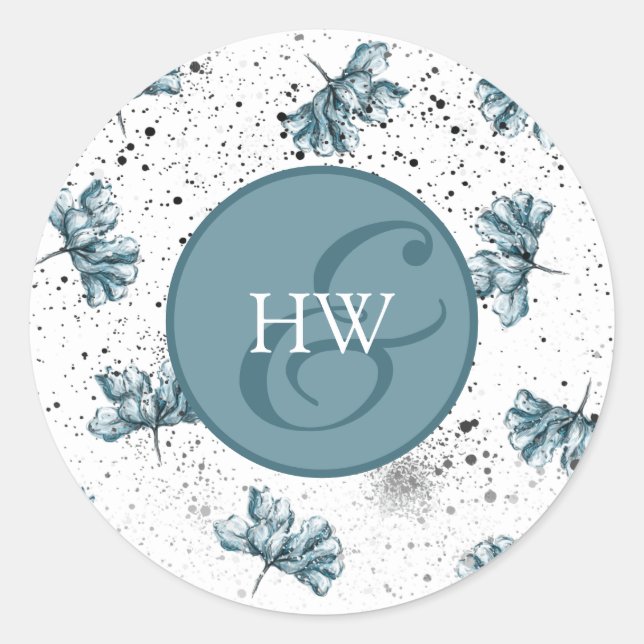 Adesivo Redondo Monograma azul pintado à mão (Frente)