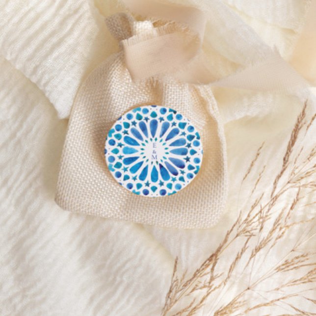 Adesivo Redondo Monograma Azulejo mediterrânico azul (Criador carregado)